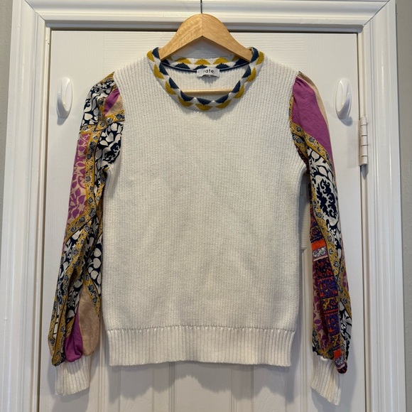 Fate Anthropologie Sweater Size Small Ivory Multi Media Sleeves Colorful Boho - Picture 2 of 10
